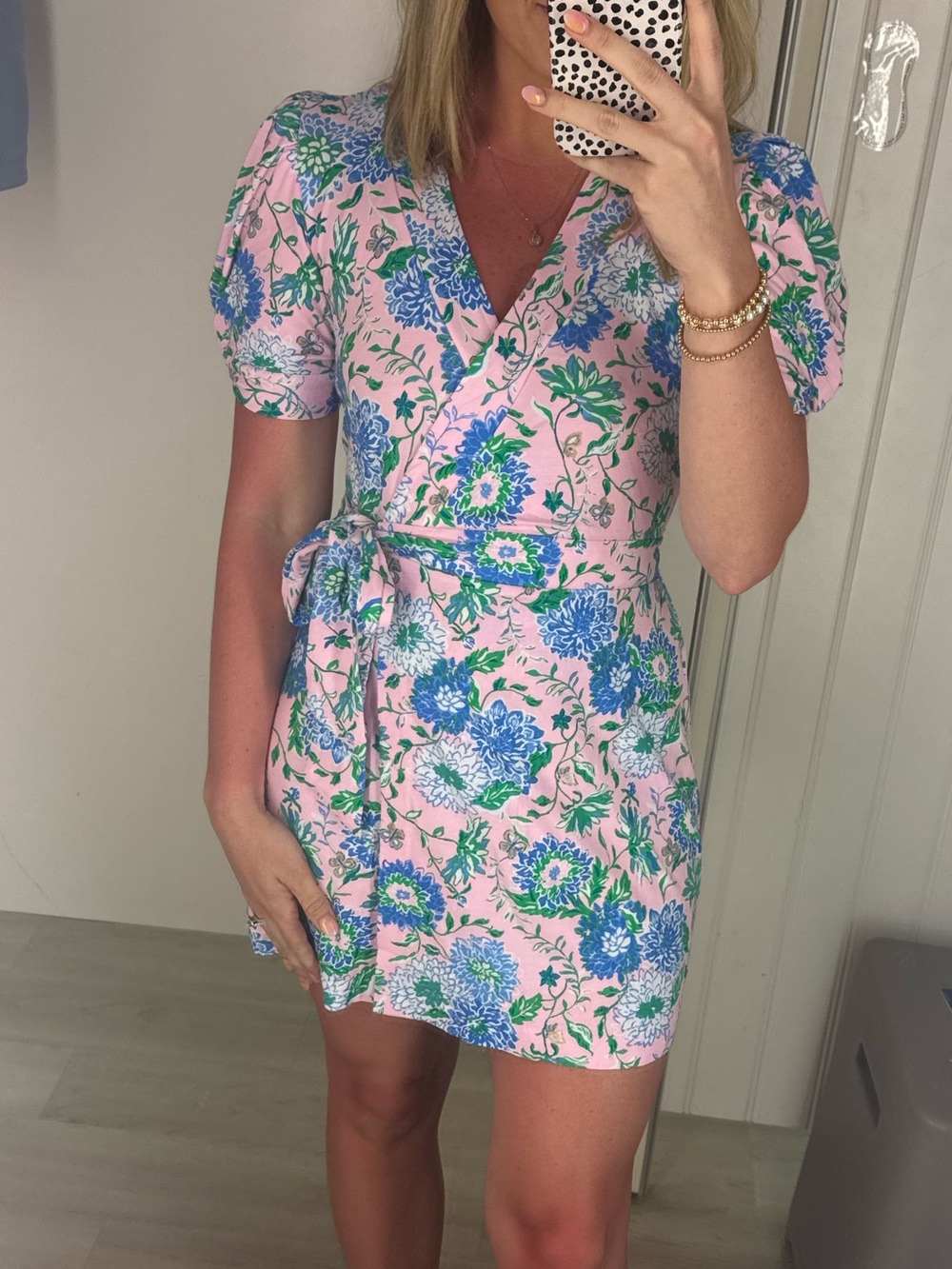 Lilly Pulitzer Pink Floral Wrap Mini Skort Dress with Blue and Green Print